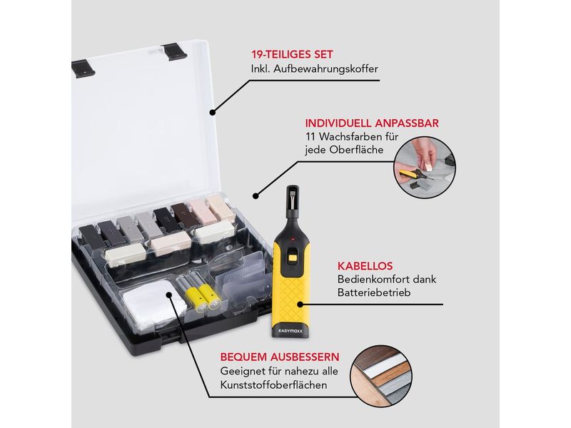 EASYmaxx PVC- & Vinyl-Reparaturset 19‑teiliges Set für DIY-Beschädigungen