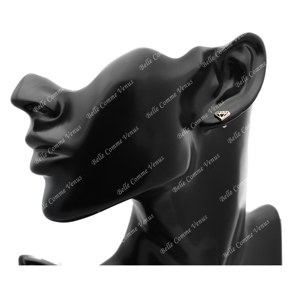 Boucles d'oreilles motif diamant forme ajourée Plaqué or 750 3 microns