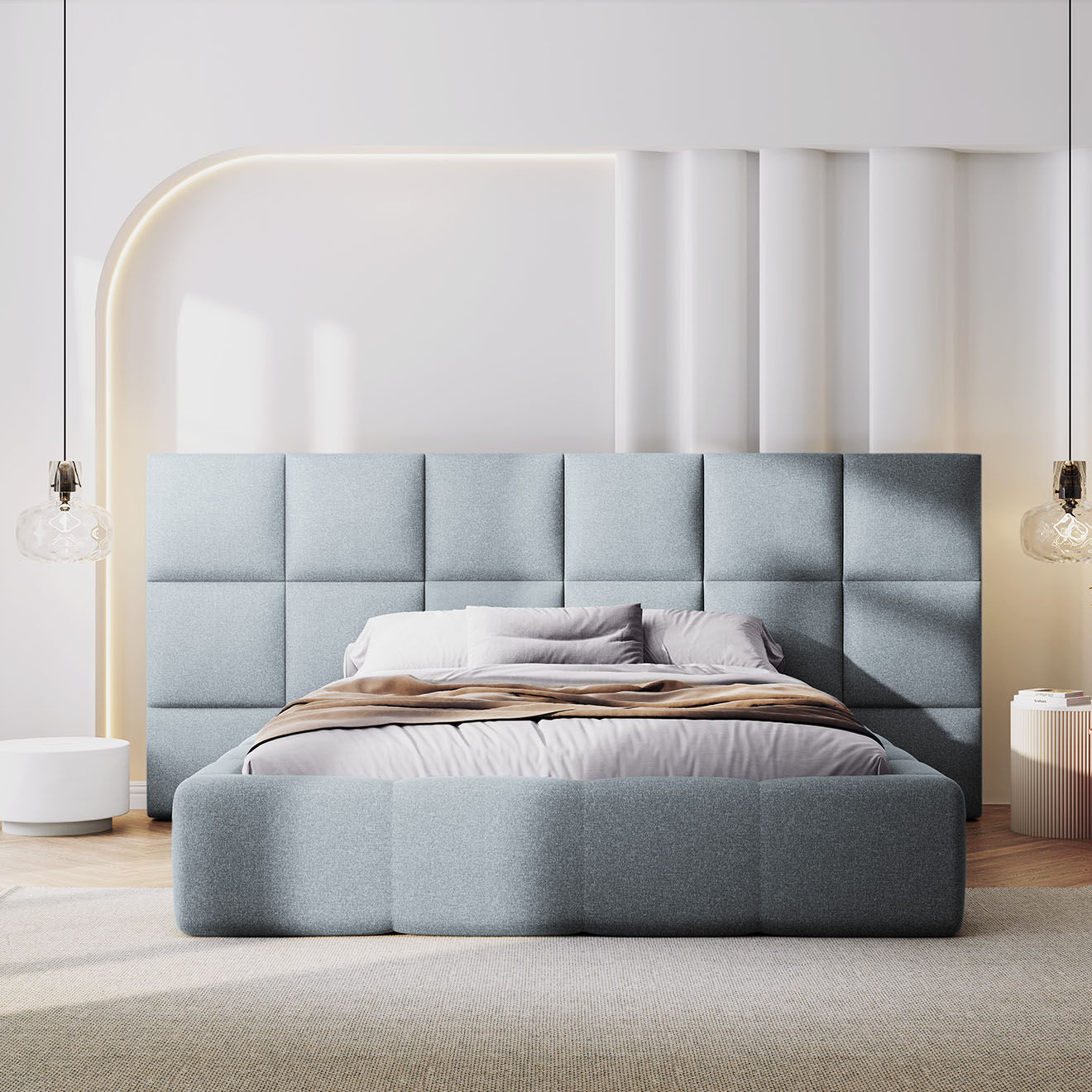 Maison Héritage Lit avec coffre de rangement Isa bleu clair - 230x200x125 cm
