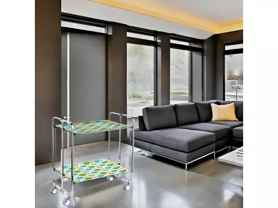 Table roulante pliante BAUHAUS, 2plateaux, châssis chromé