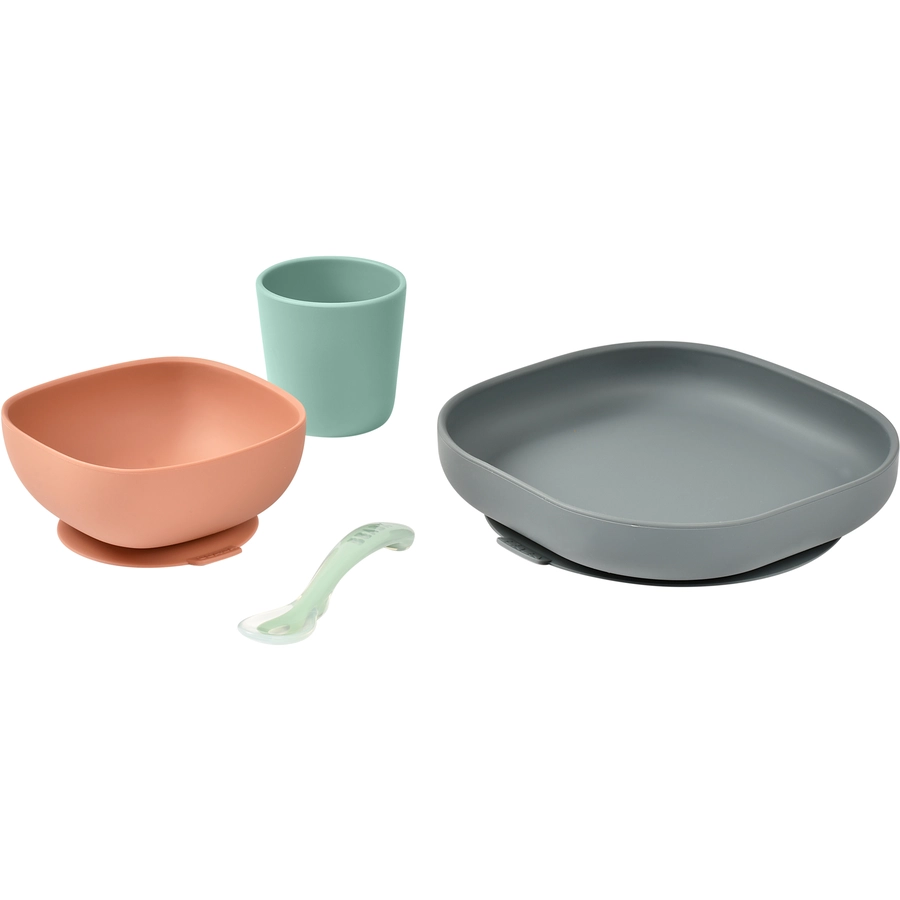 BEABA® Geschirrset aus Silikon - Mineral, 4-teilig