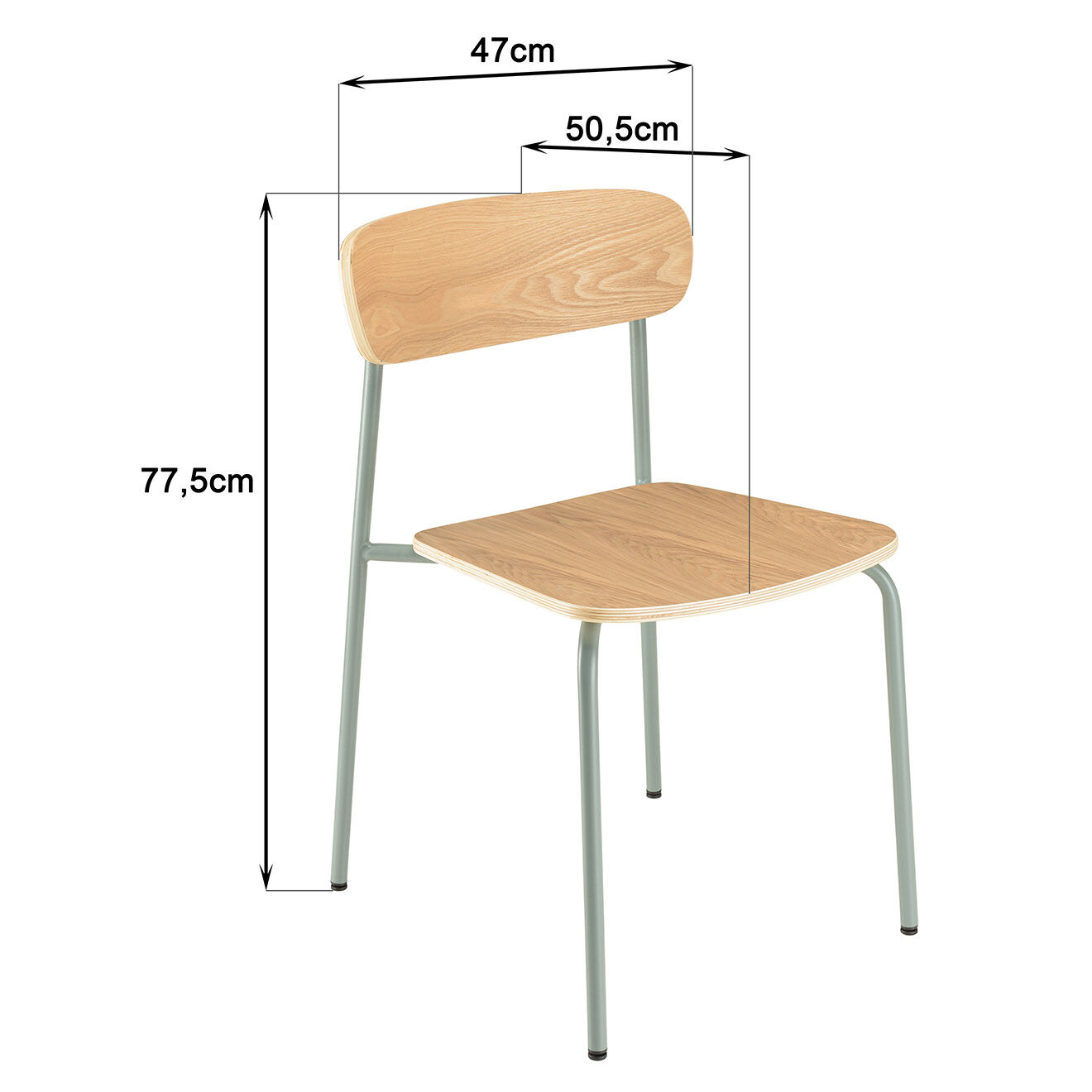 Macabane 2 Chaises d'écolier Tom naturel/vert - 47x51x78 cm