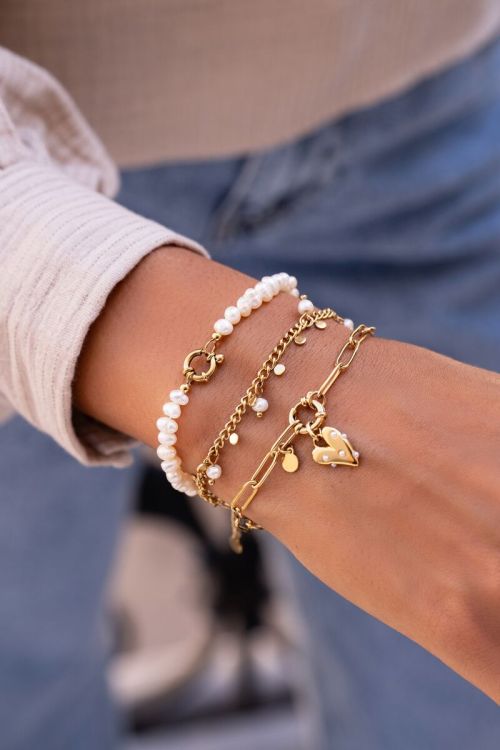 Armband met groot hart en parels