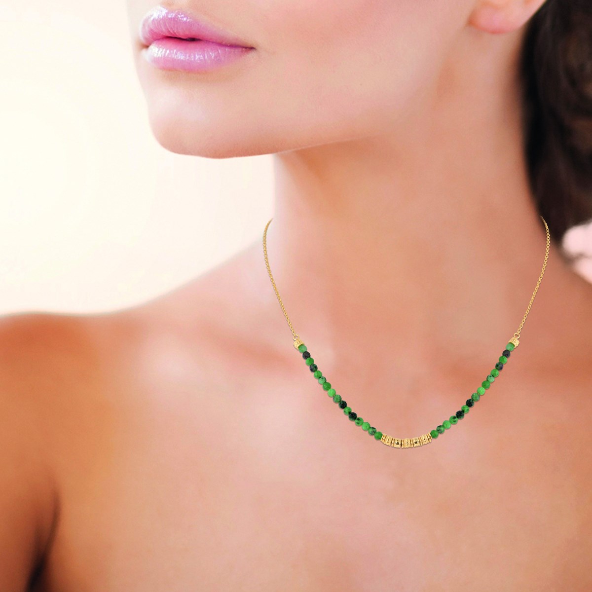 Collier Brillaxis perles rubis zoisite