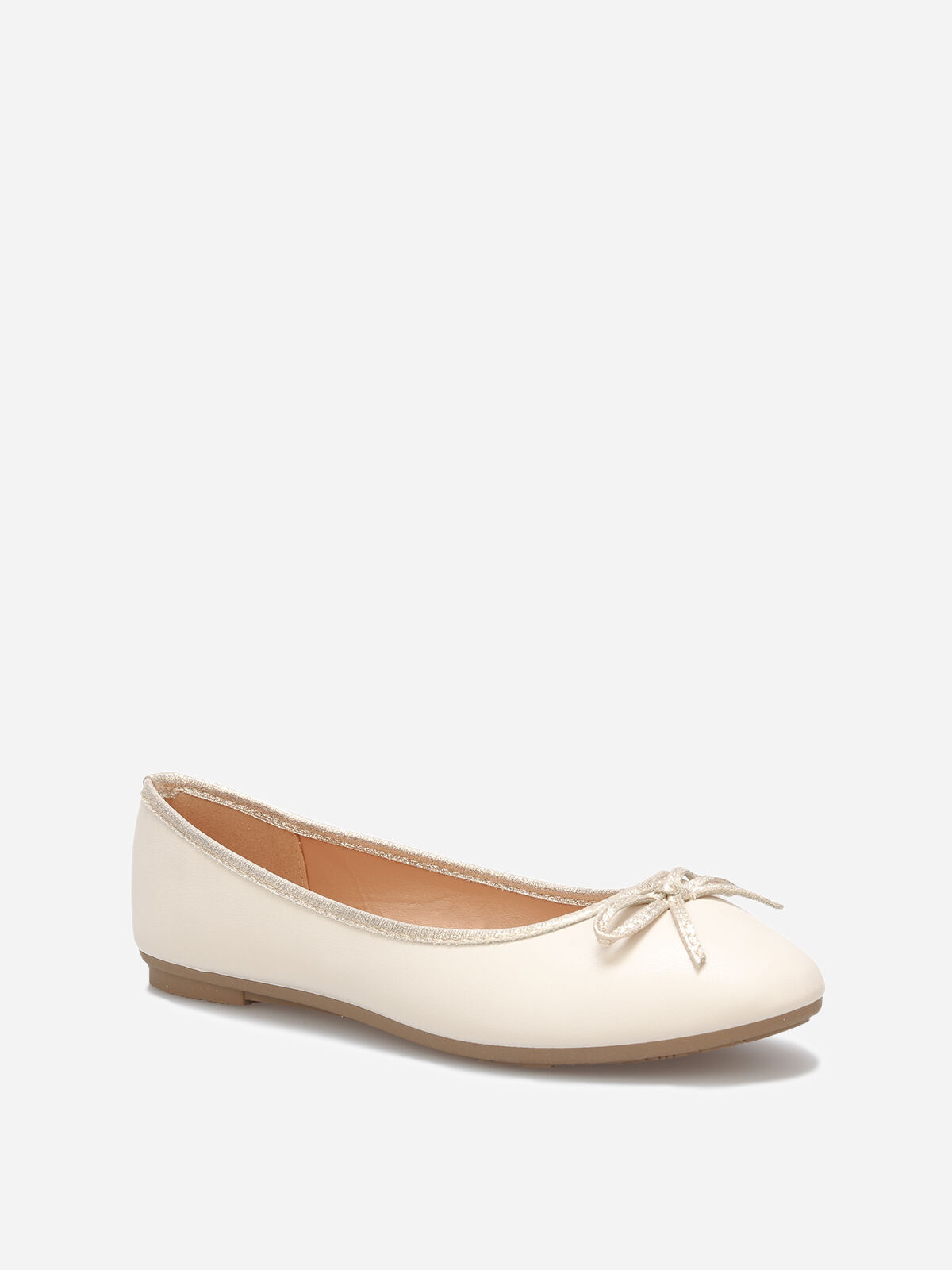 Ballerines à bout rond et nœud- Beige