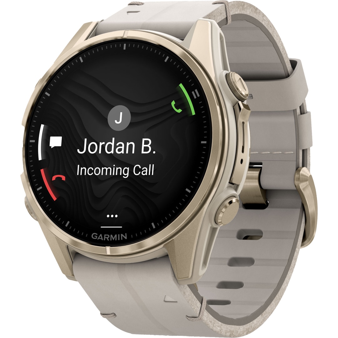 Garmin Fenix 8 - 43mm AMOLED Sapphire Softgold / Leder Kalkstein