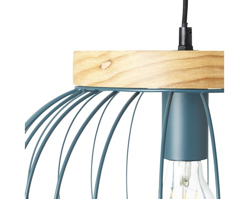 Hanglamp, 1-lichts, HxØ 130x35,5 cm, turquoise/licht hout