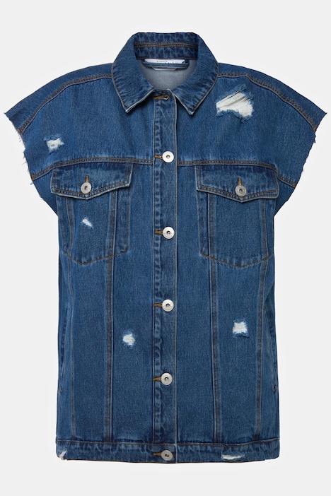 Jeansweste, oversized, Destroy-Effekte, Hemdkragen