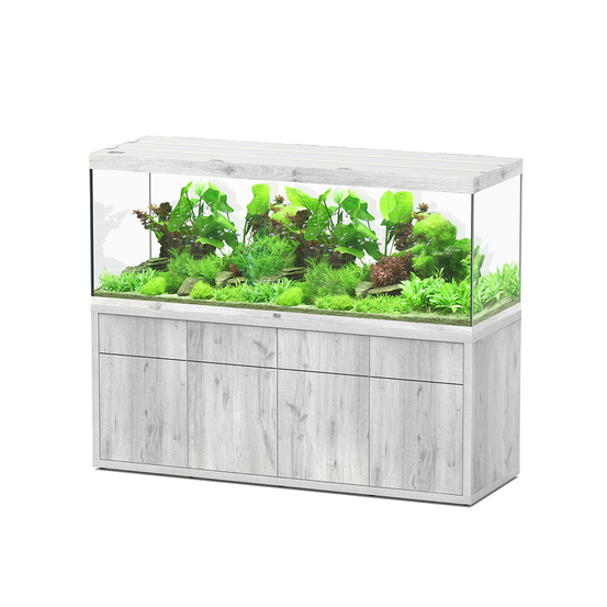 Aquarium et Meuble 4 portes Sublime Led Chêne Blanc L200x P70x H75 cm