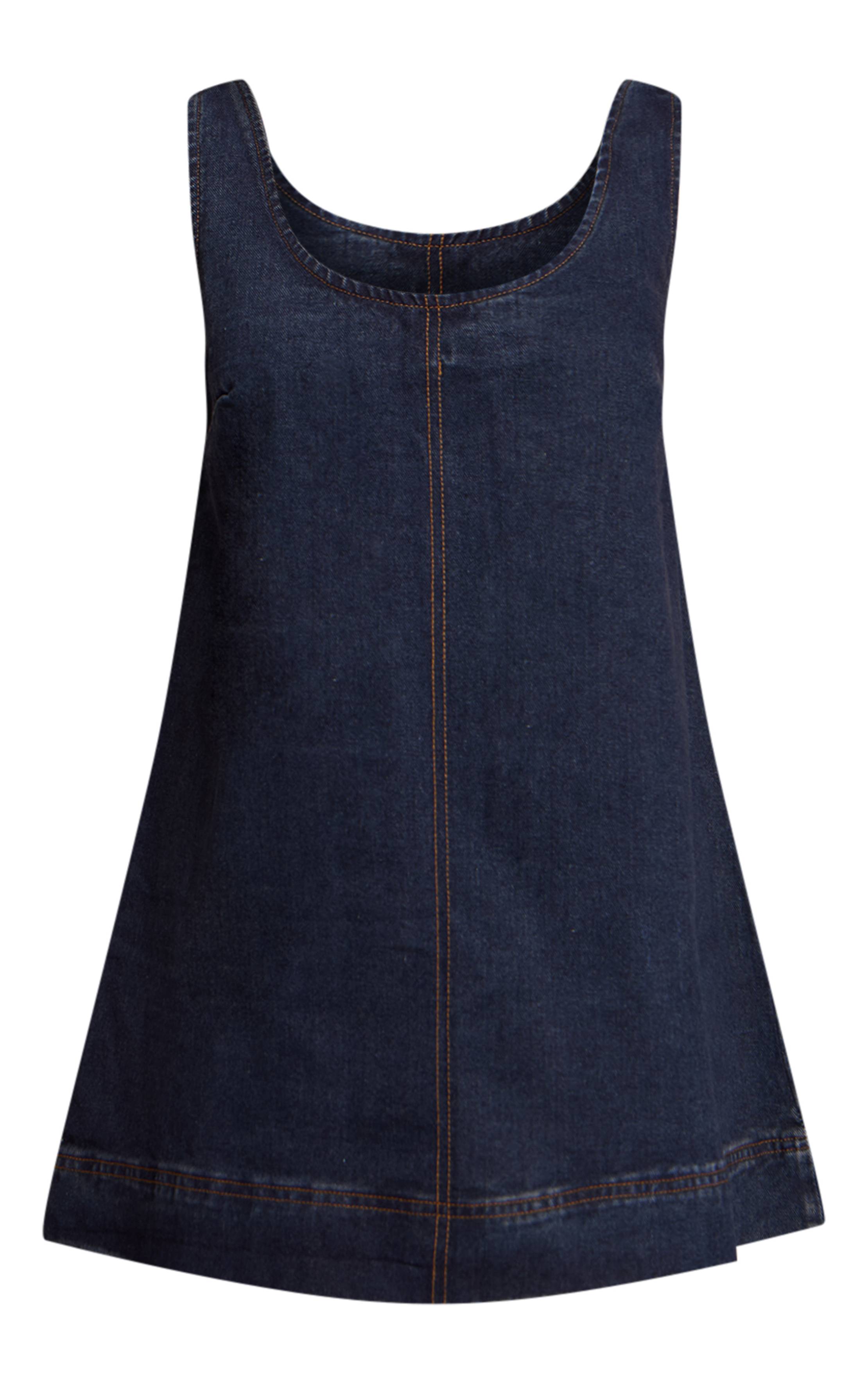 Bleu Indigo Robe Mini Évasée En Denim Sans Manches Petite