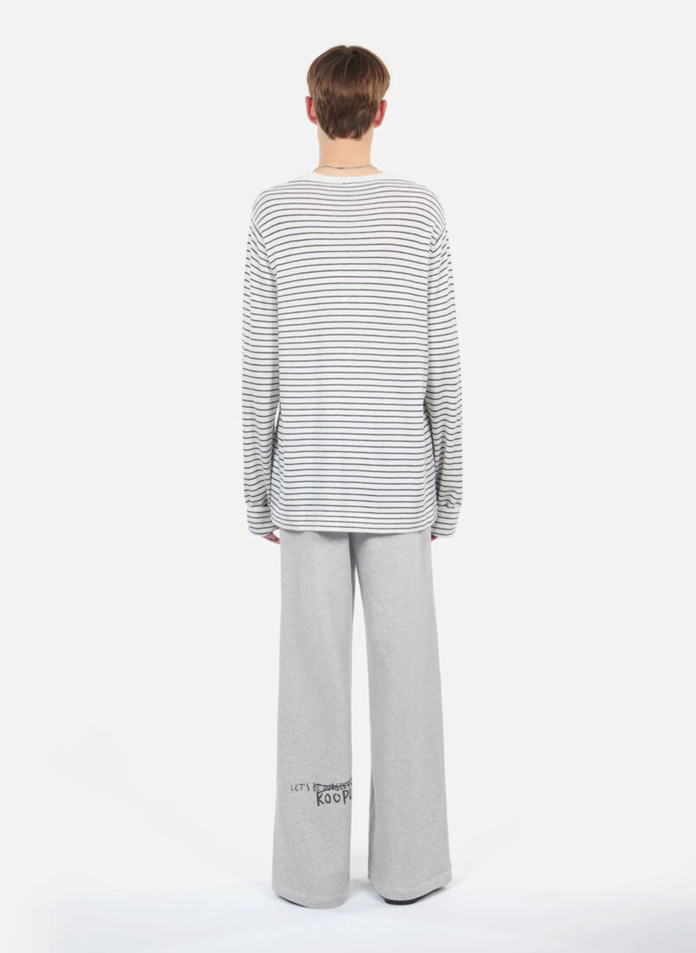 Pull col rond droit en laine et cachemire rayé | Blanc
