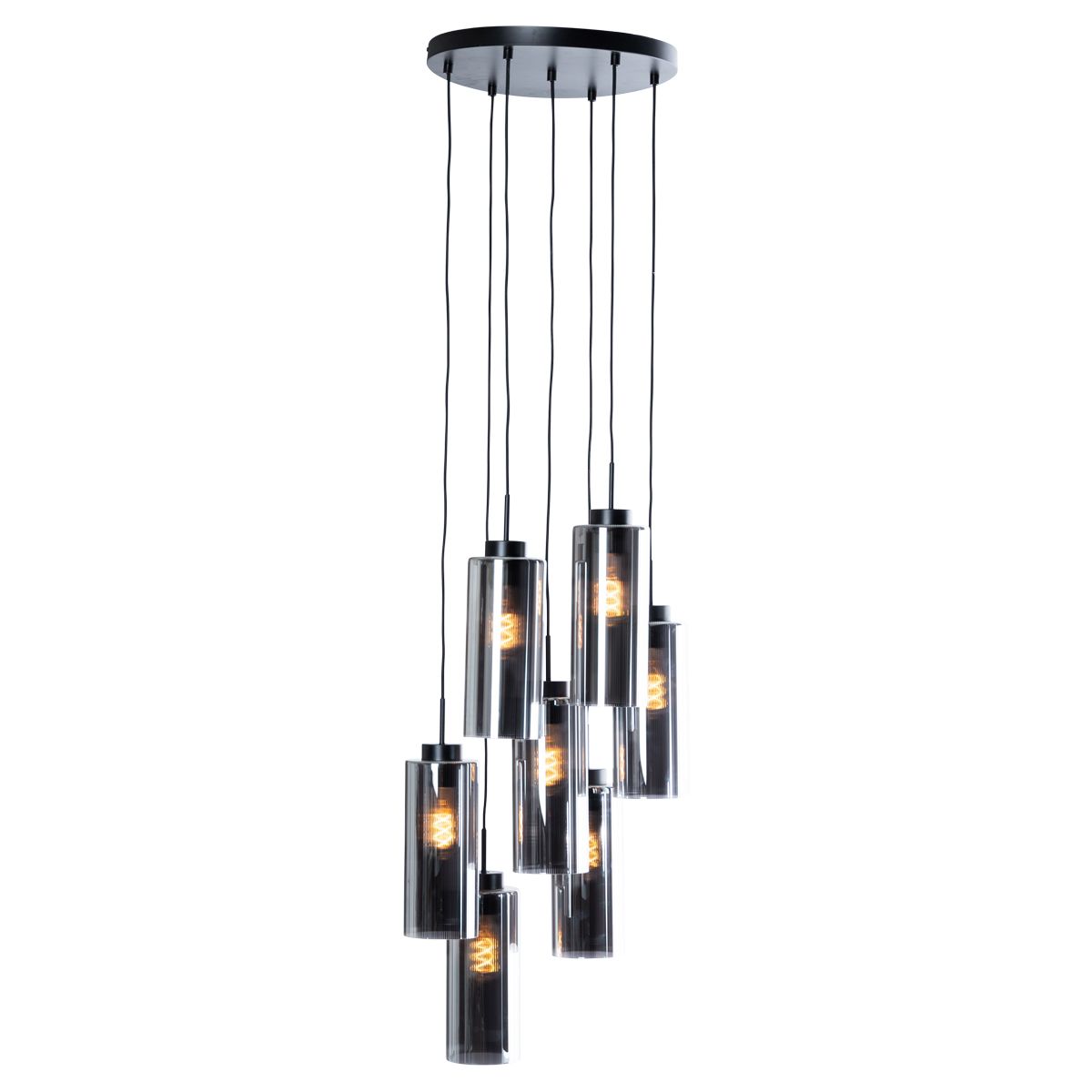 Art Deco hanglamp zwart met smoke glas 7-lichts - Laura