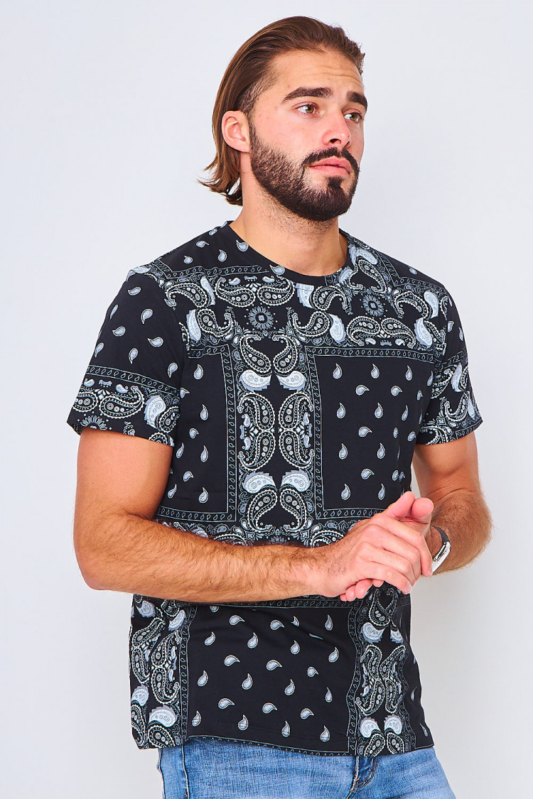 T-shirt noir motif paisley