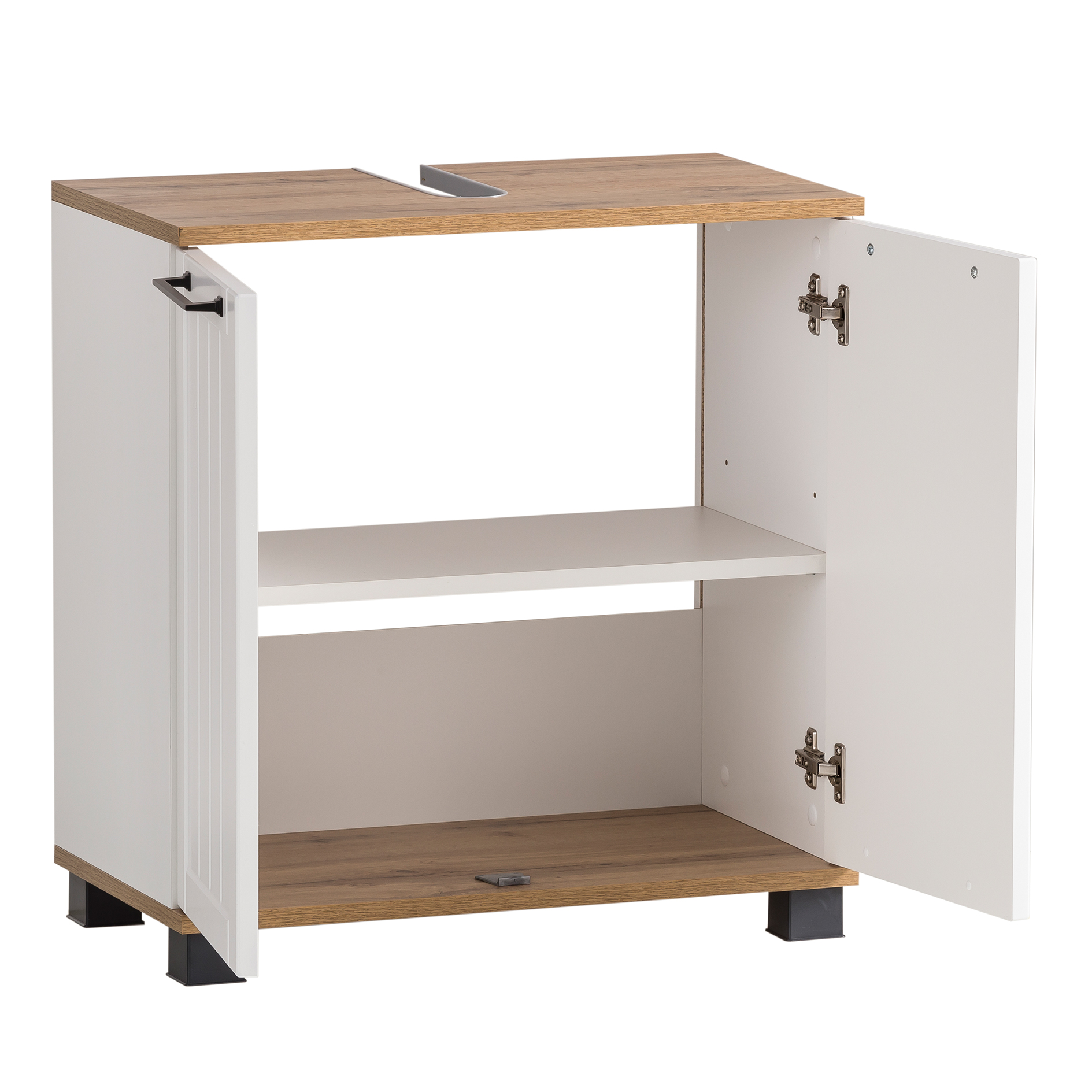 Waschbeckenunterschrank - weiß matt-Eiche - 60 cm