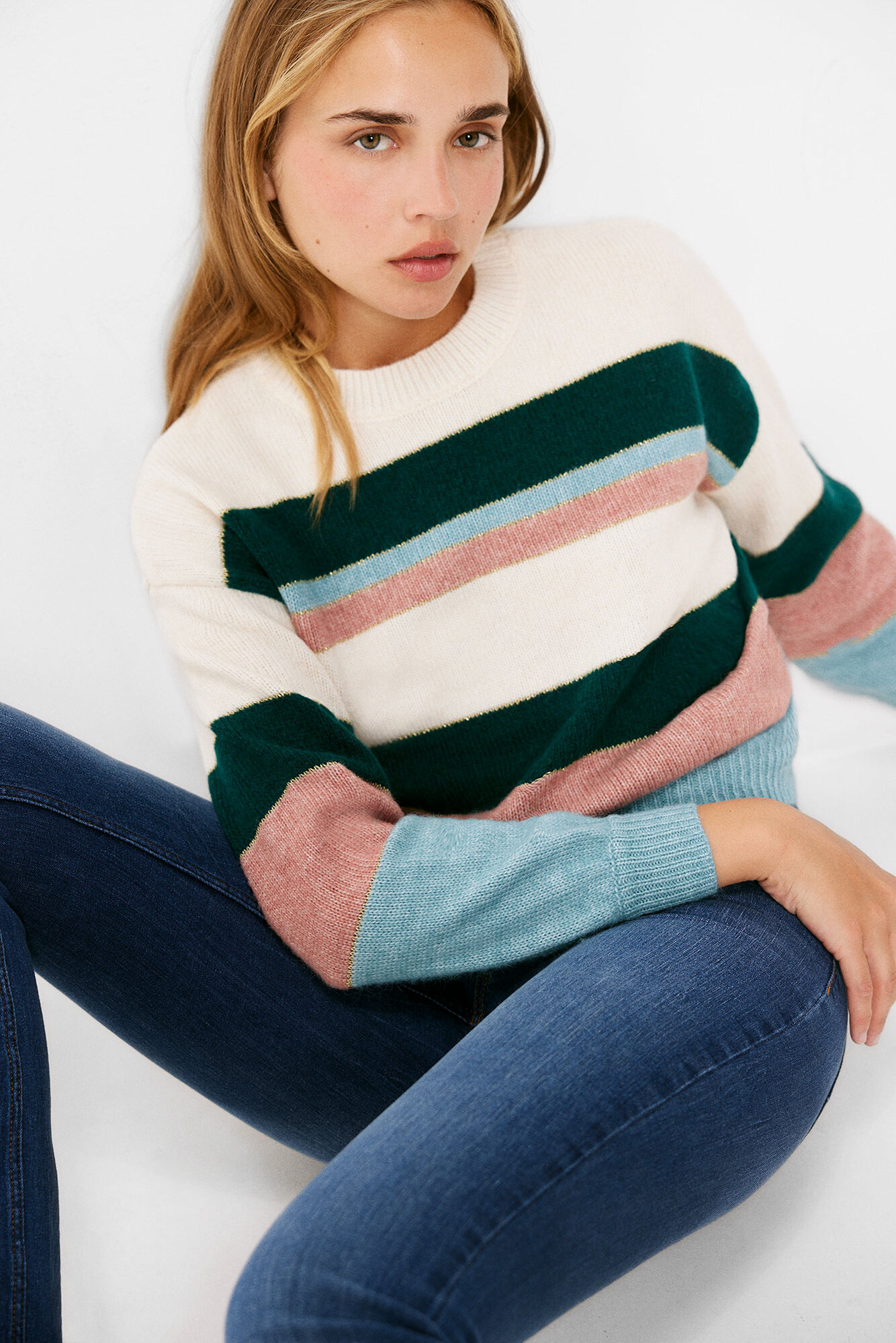 Jersey de lã listrado em blocos de cores