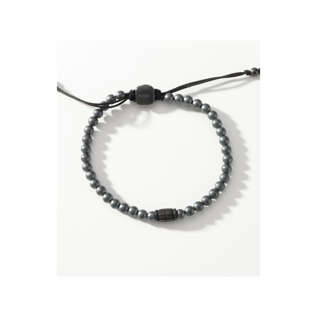 Bracelet FOSSIL acier inoxydable cordon noir hématites