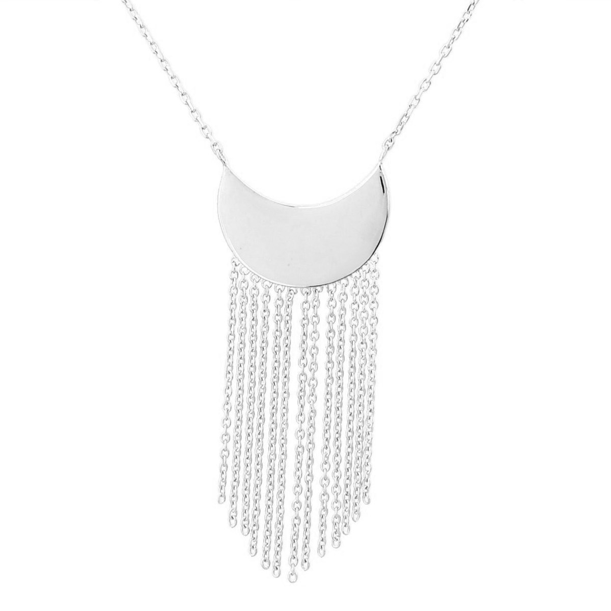Collier croissant de lune chaînettes pendantes Argent 925 Rhodié