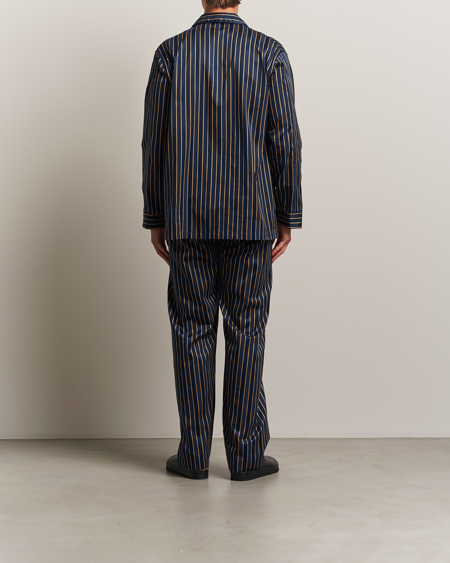 Derek Rose Striped Cotton Pyjama Set Navy