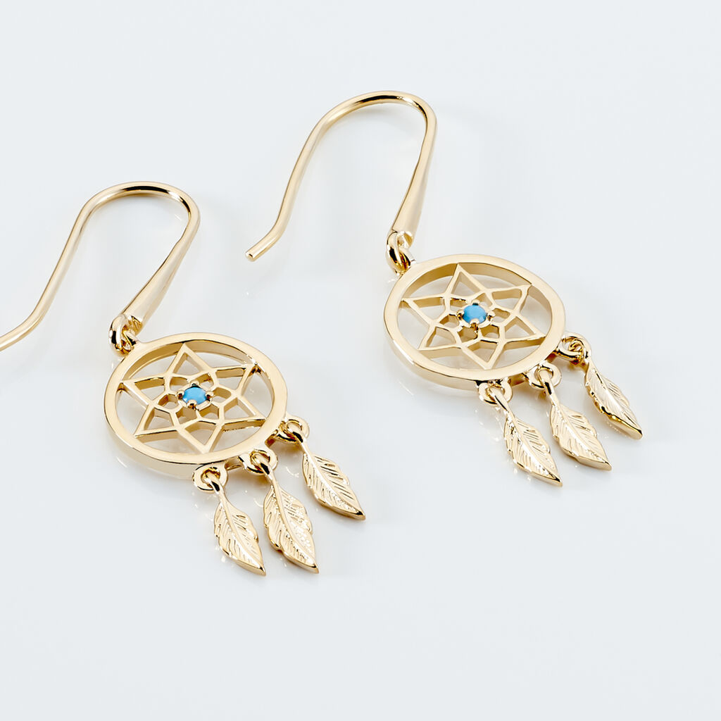 Boucles D'oreilles Pendantes Attrape Reves Plaque Or Pierre