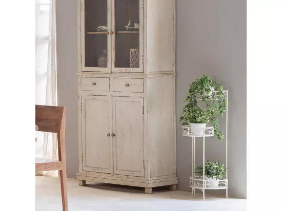 Support 3 casseroles en fer forgé blanc 30x25x90h cm