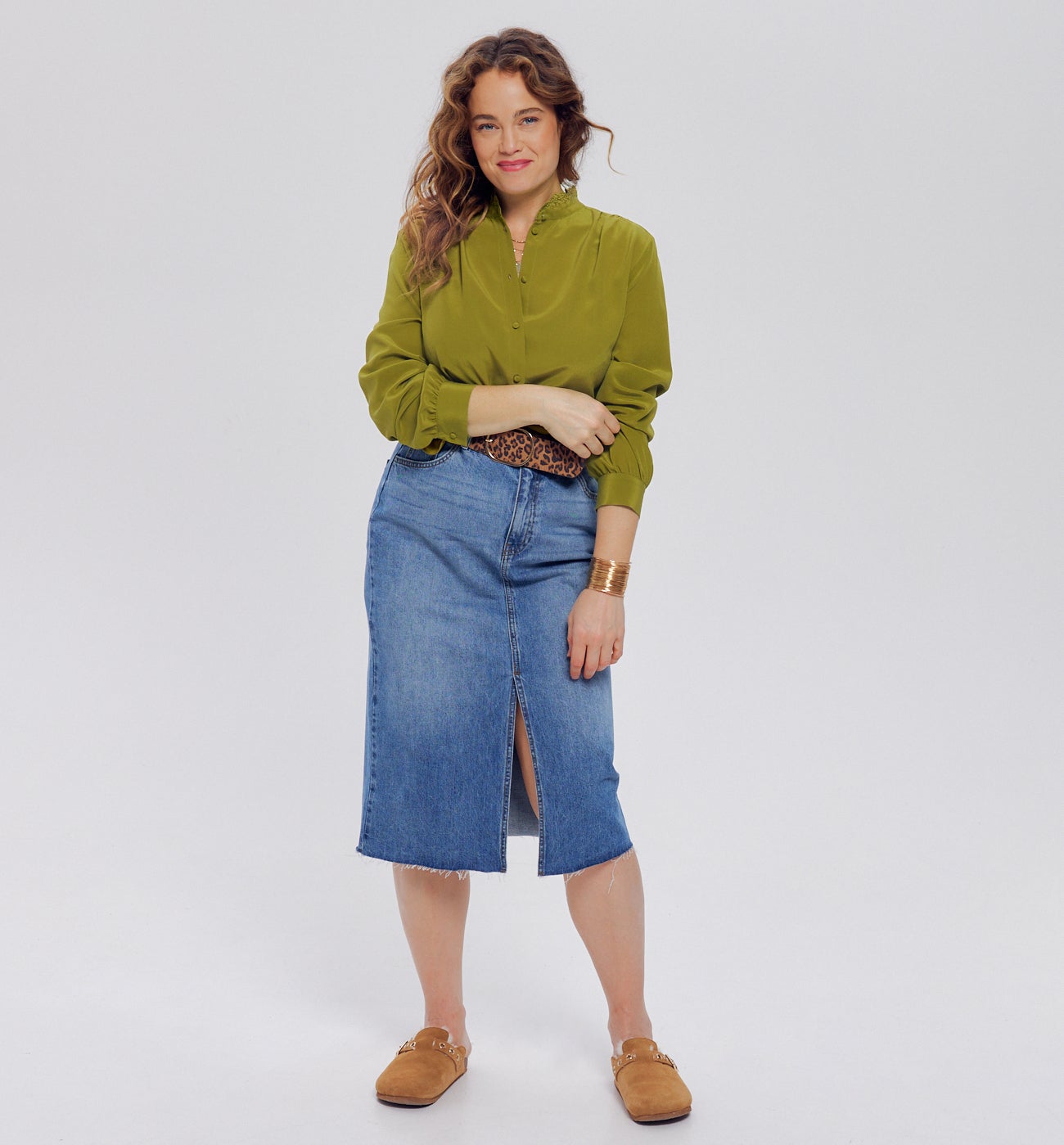 Chemise en soie unie Femme - Ocre