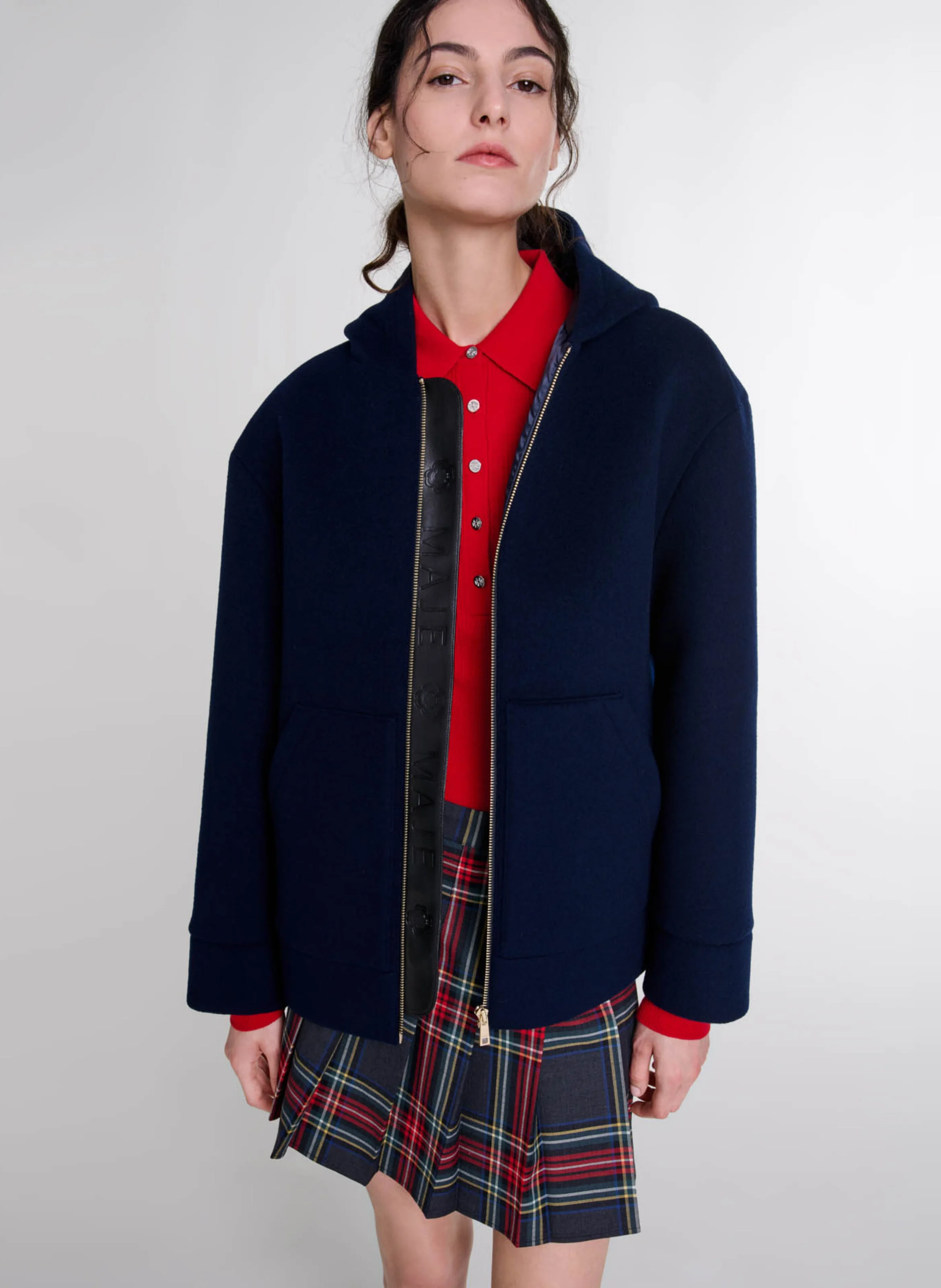 Sweat zippé en laine mélangée | Bleu