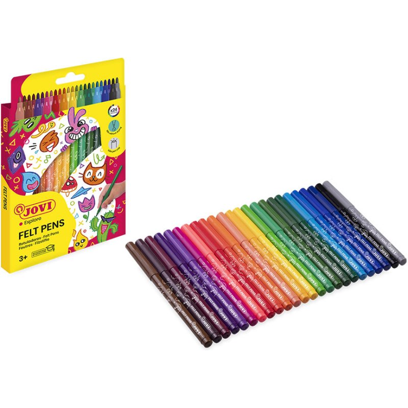 Feutre coloriage jovi lavable capuchon sécurité ventilé pointe solide 3mm 2 formats fine/maxi pochette 24 unités