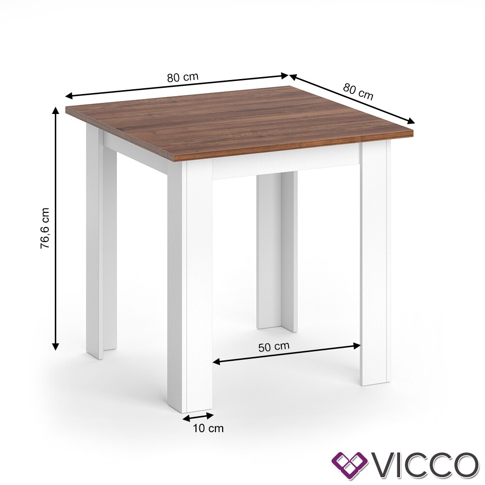 Vicco Esstisch Karlos Esszimmertisch Nussbaum Wohnzimmer Küchentisch 80cm Weiß