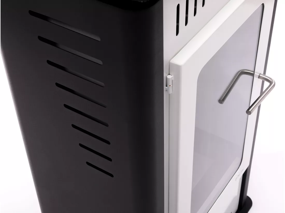 Poêle à éthanol 3kW en acier blanc avec porte en verre trempé