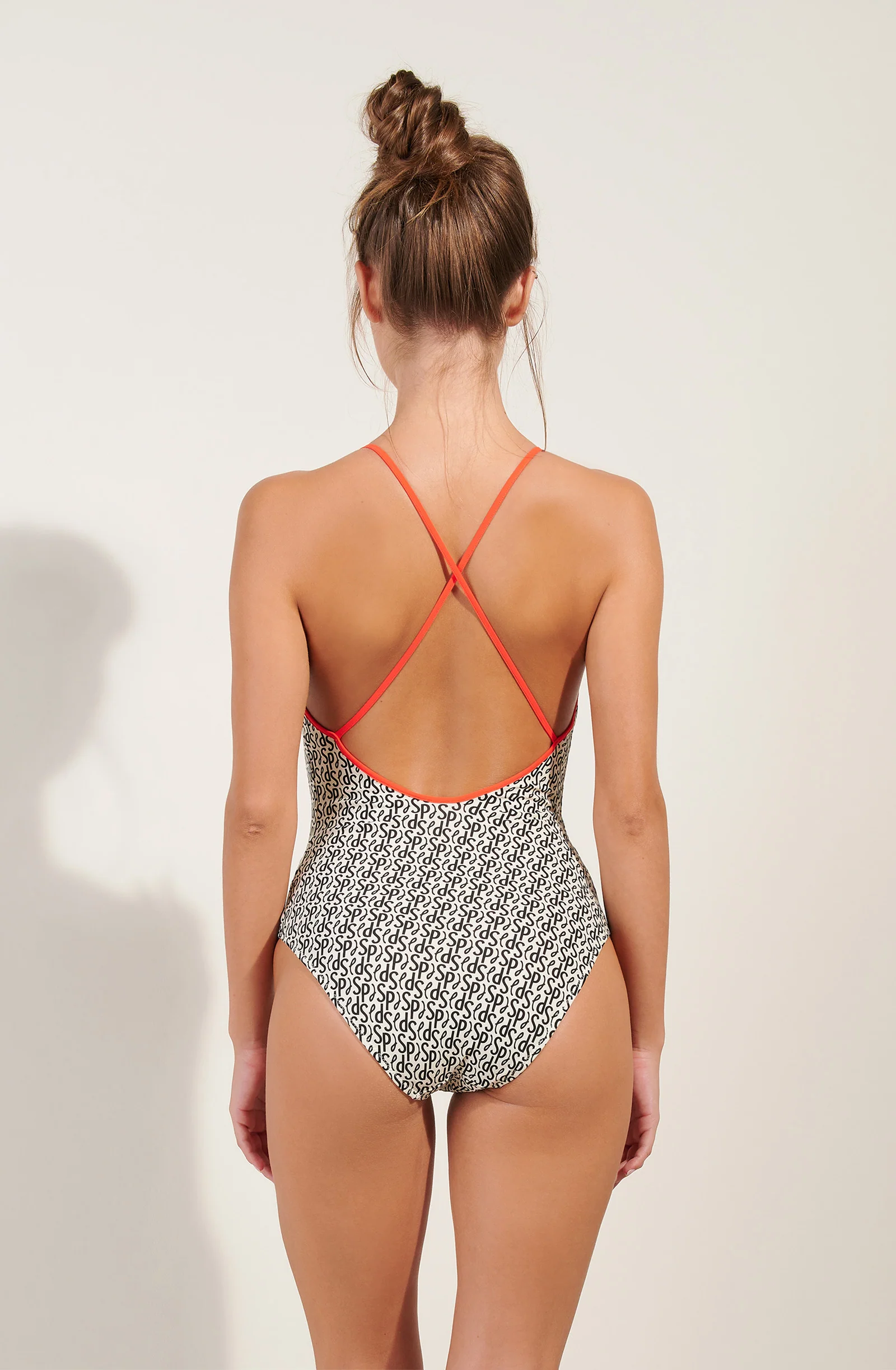 coral Maillot de bain une pièce imprimé SIGNATURE à bretelles croisées au dos Signature