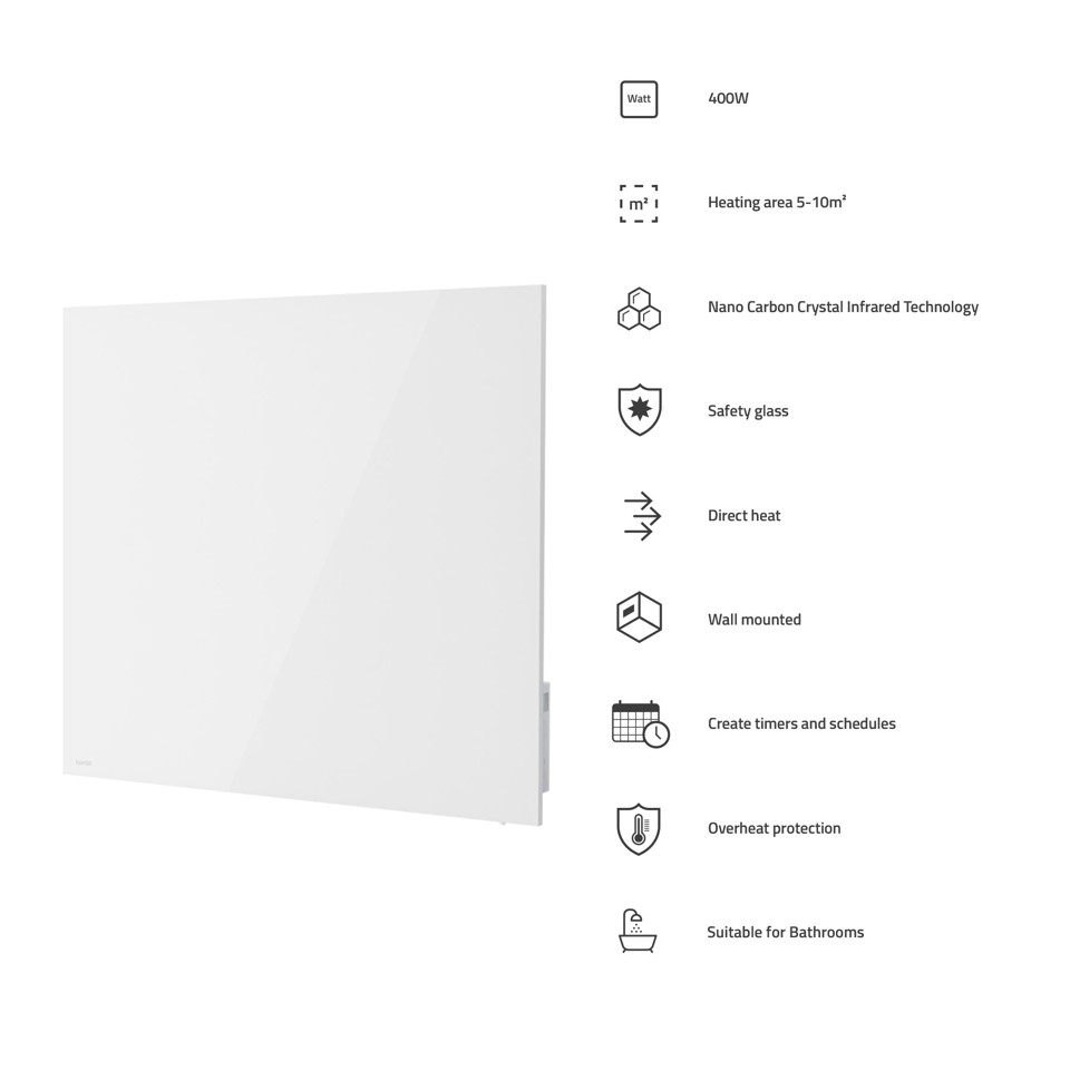 Hombli - Smart IR Glas varmepanel 400W, hvid (400W)