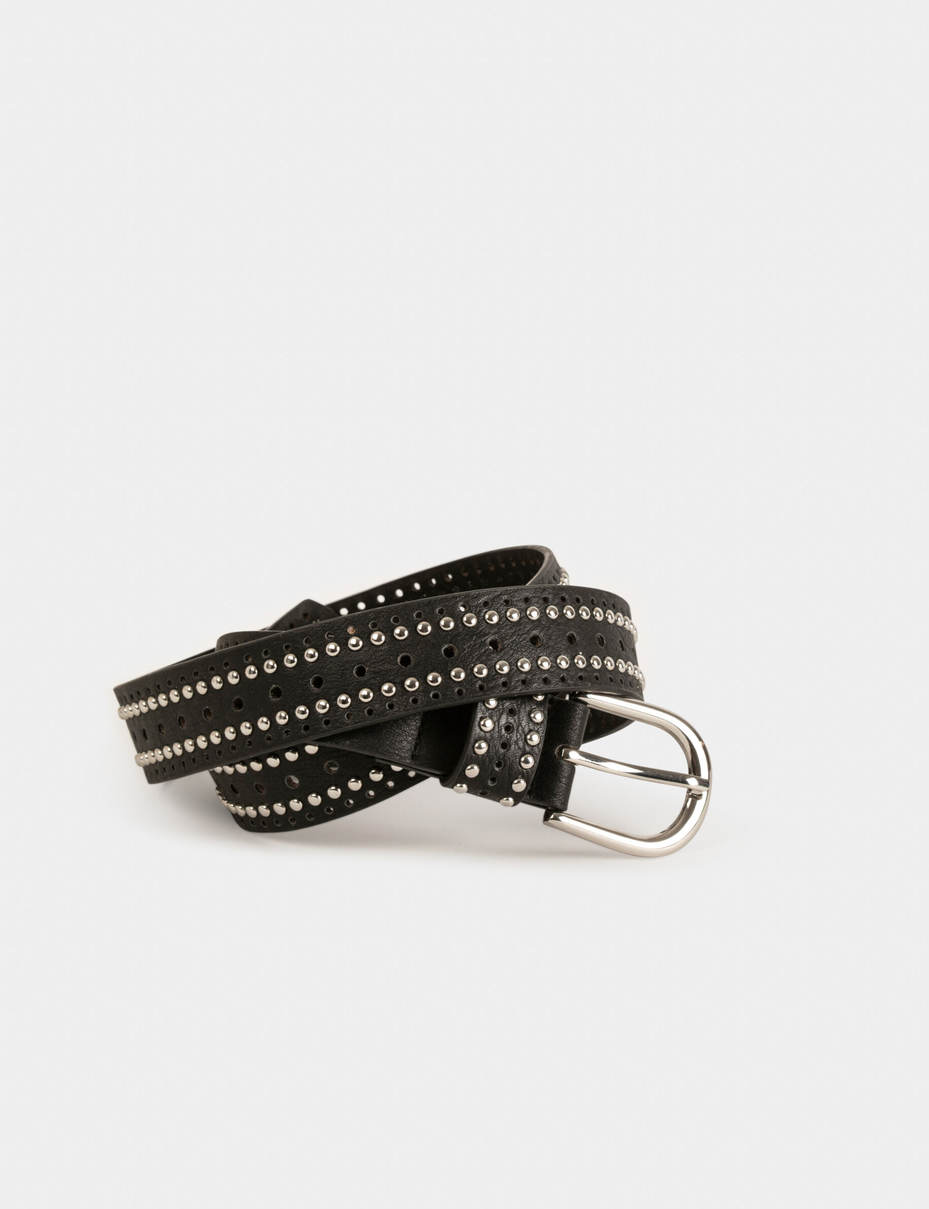 Ceinture avec clous et perforations noir femme - noir