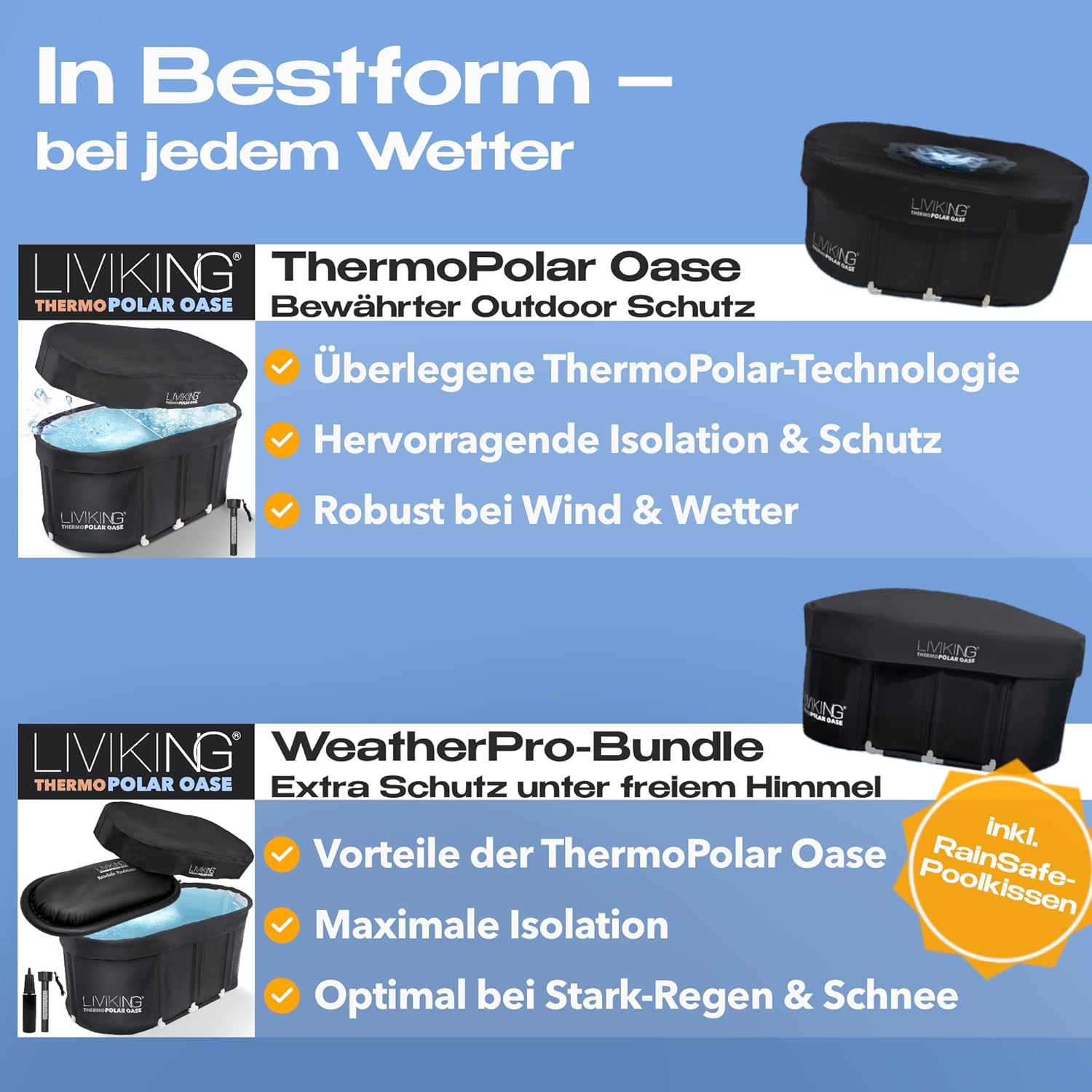 Eisbad + Faltbare Badewanne Erwachsene [120 cm - KOMFORT BUNDLE] Eisbaden Tonne, Mobile Badewanne Outdoor & Eistonne – Jetzt Eintauchen! (WeatherPro Bundle, schwarz)