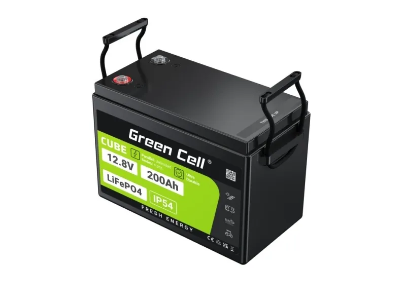 Green Cell LFPGC12V200AH, Lithium jern fosfat (LiFePO4), 12,8 V, Sort, Grøn, 200 At, 2560 Wh, 10 År