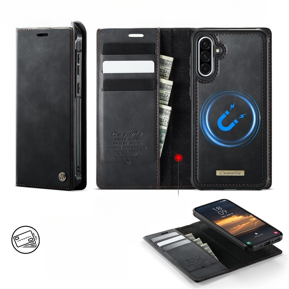Samsung Galaxy A56 2in1 Leder Tasche   Magnet Hardcase Karten Etui MagSafe-Modul (RFID Schutz) - Schwarz