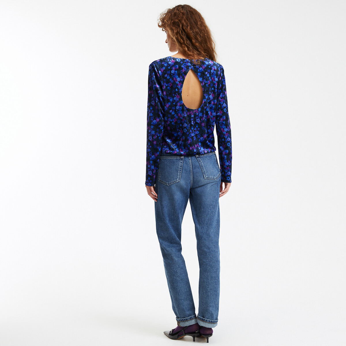 COLEÇÕES LA REDOUTE<br>Blusa com estampa floral, decote redondo e mangas compridas