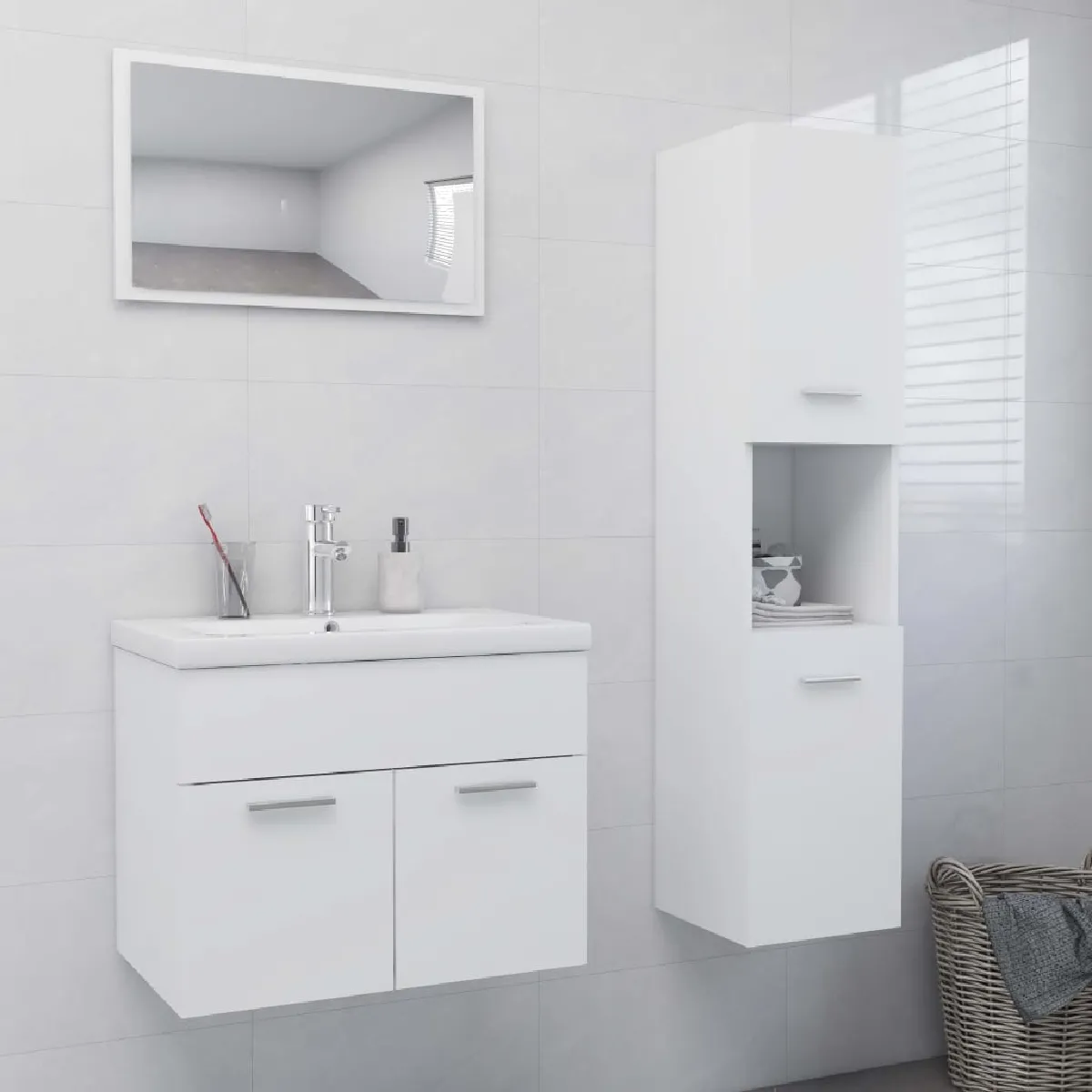 vidaXL Ensemble de meubles salle de bain - Blanc bois d'ingénierie