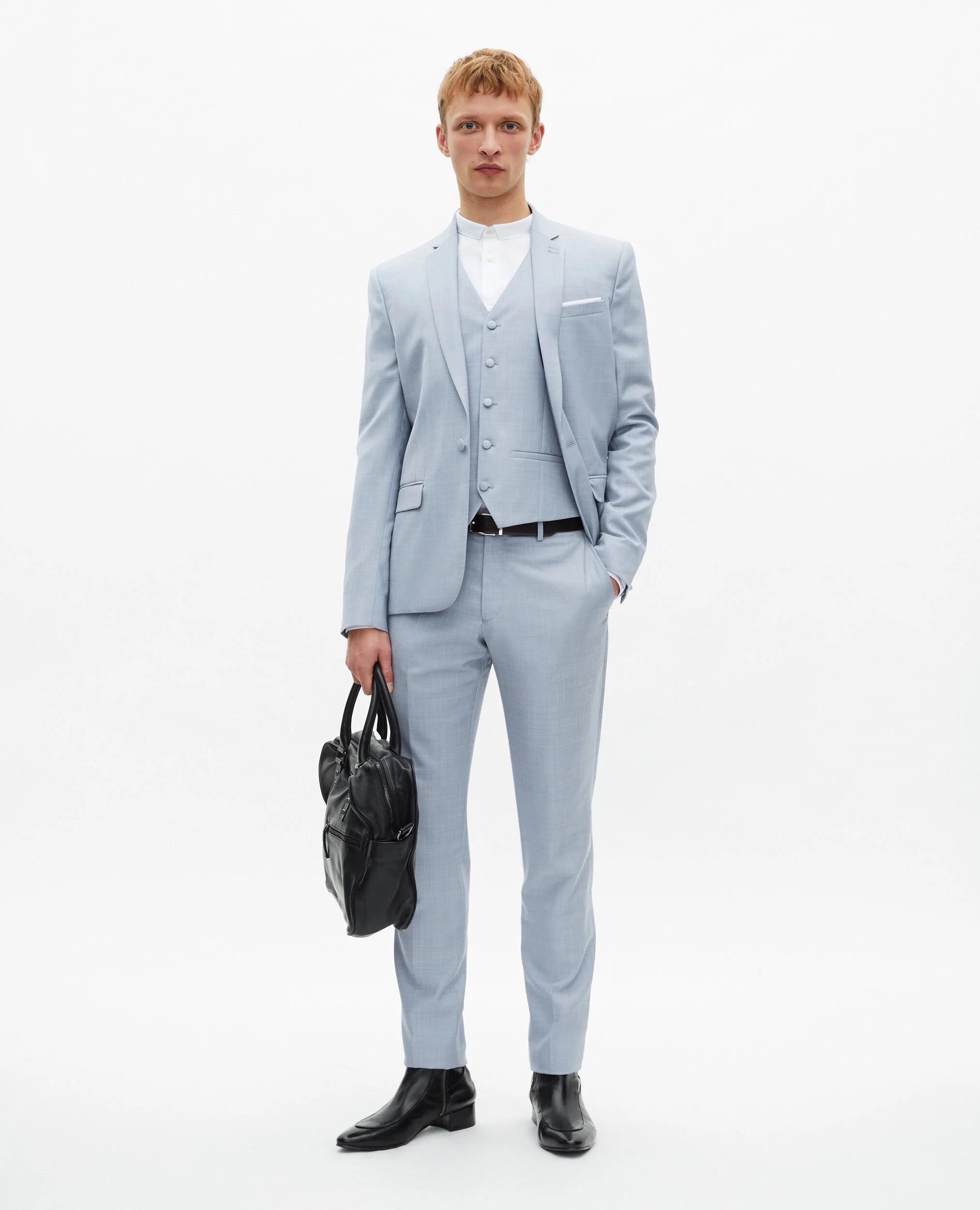 Veste de costume en laine coupe ajustée bleu