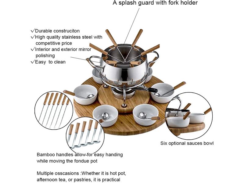 OHMEX Fondue-Set OHM-FND-2229 29 Teile, Braun/Silber Fondue-Set