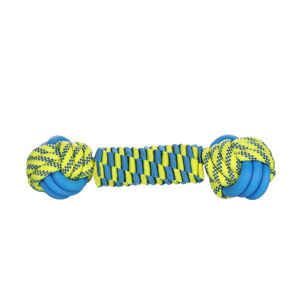 Jouet balle nouée cordon bleu & jaune ø 7 x 28 cm pour chien