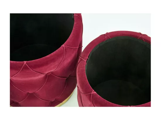 Poufs gigognes en velours bordeaux avec base en acier doré ECHO