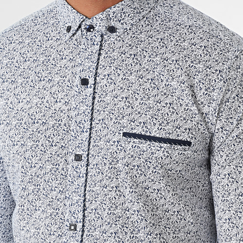 Chemise Manches Longues Blanc Bleu Marine