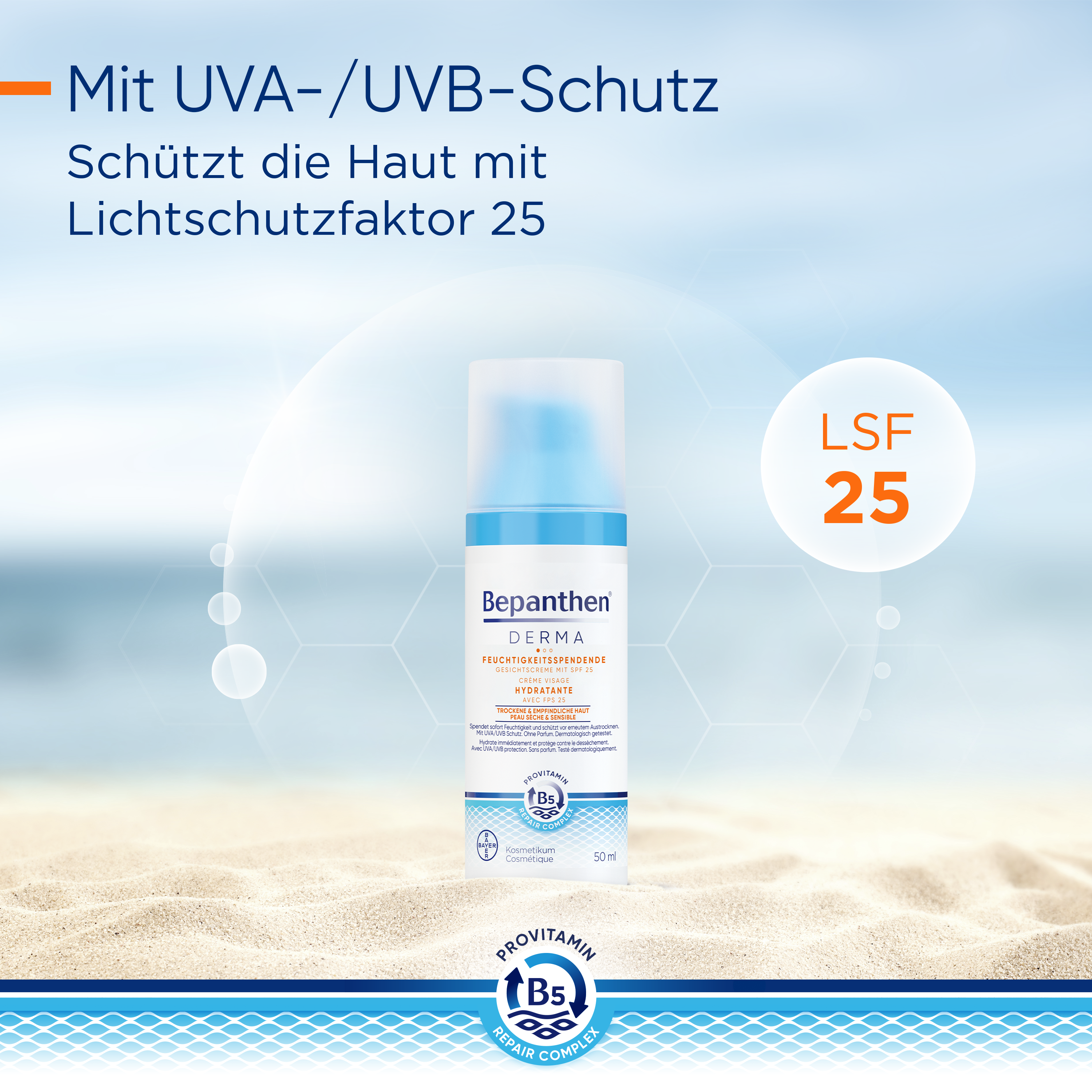 BEPANTHEN DERMA Gesichtscreme Creme feuchtigkeitsspendend SPF25 Disp 50 ml