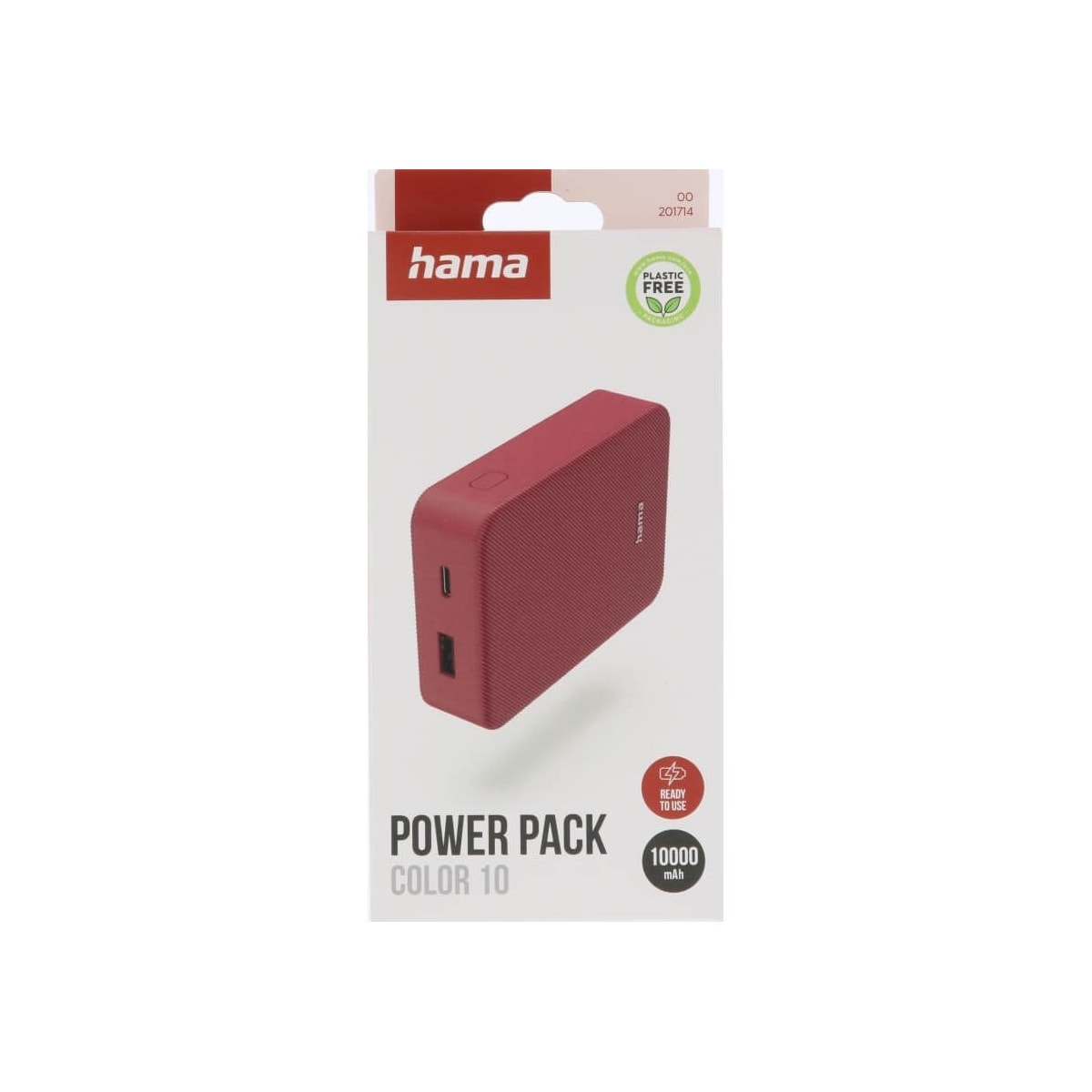 Hama Powerbank Colour 10 10000mAh USB-C+USB-A Rød