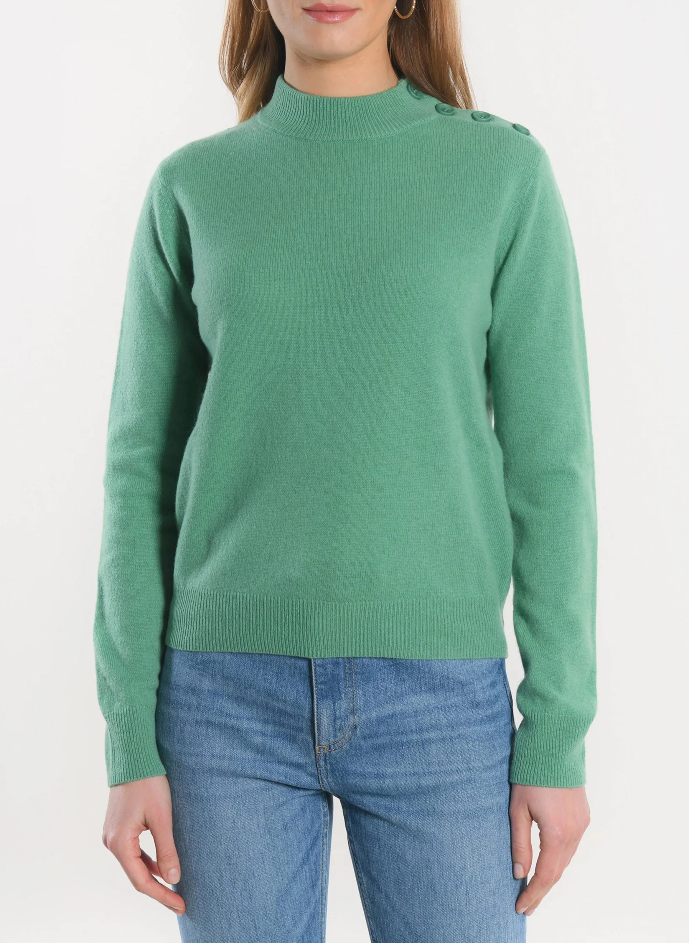 ANITA - Pull droit col montant en laine | Vert