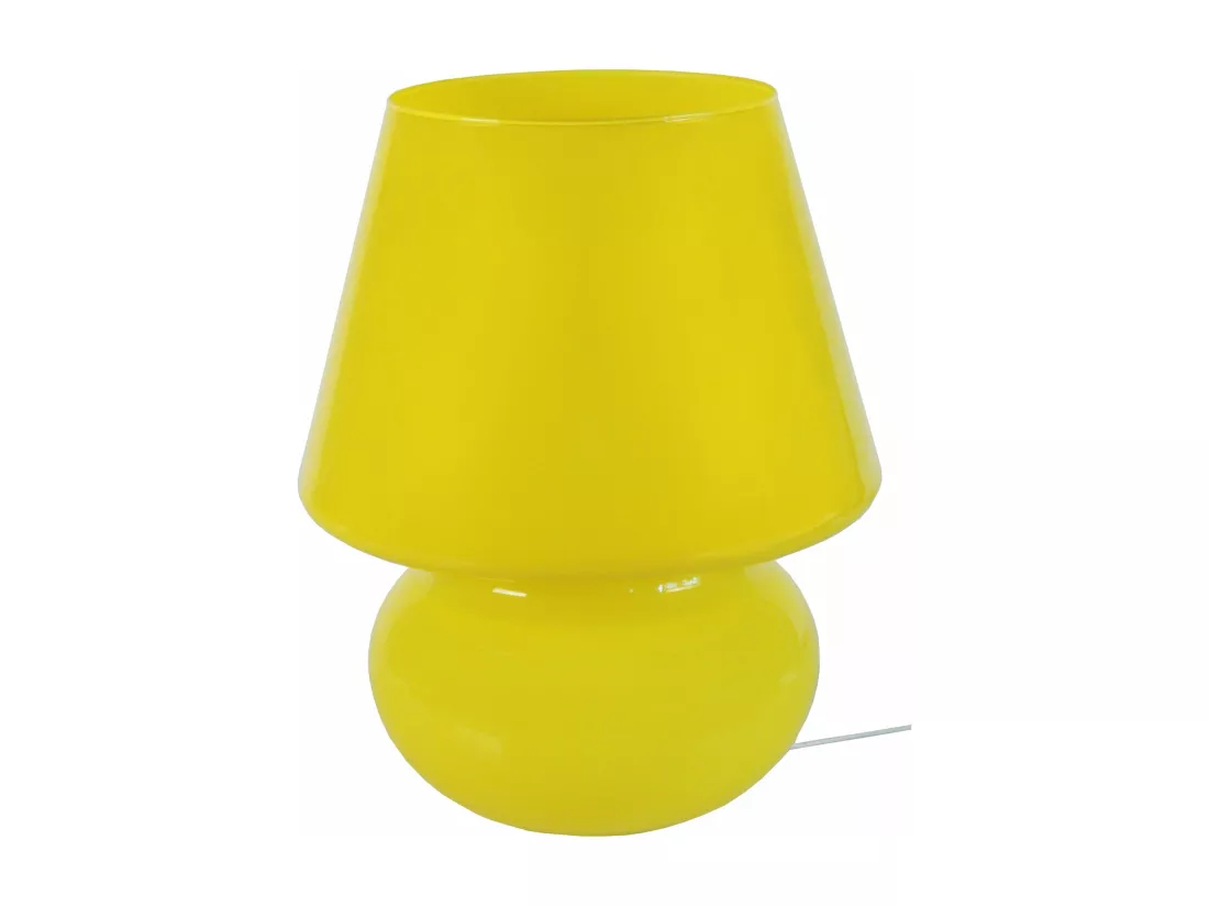 Lampe a poser champignon verre jaune 37 cm.