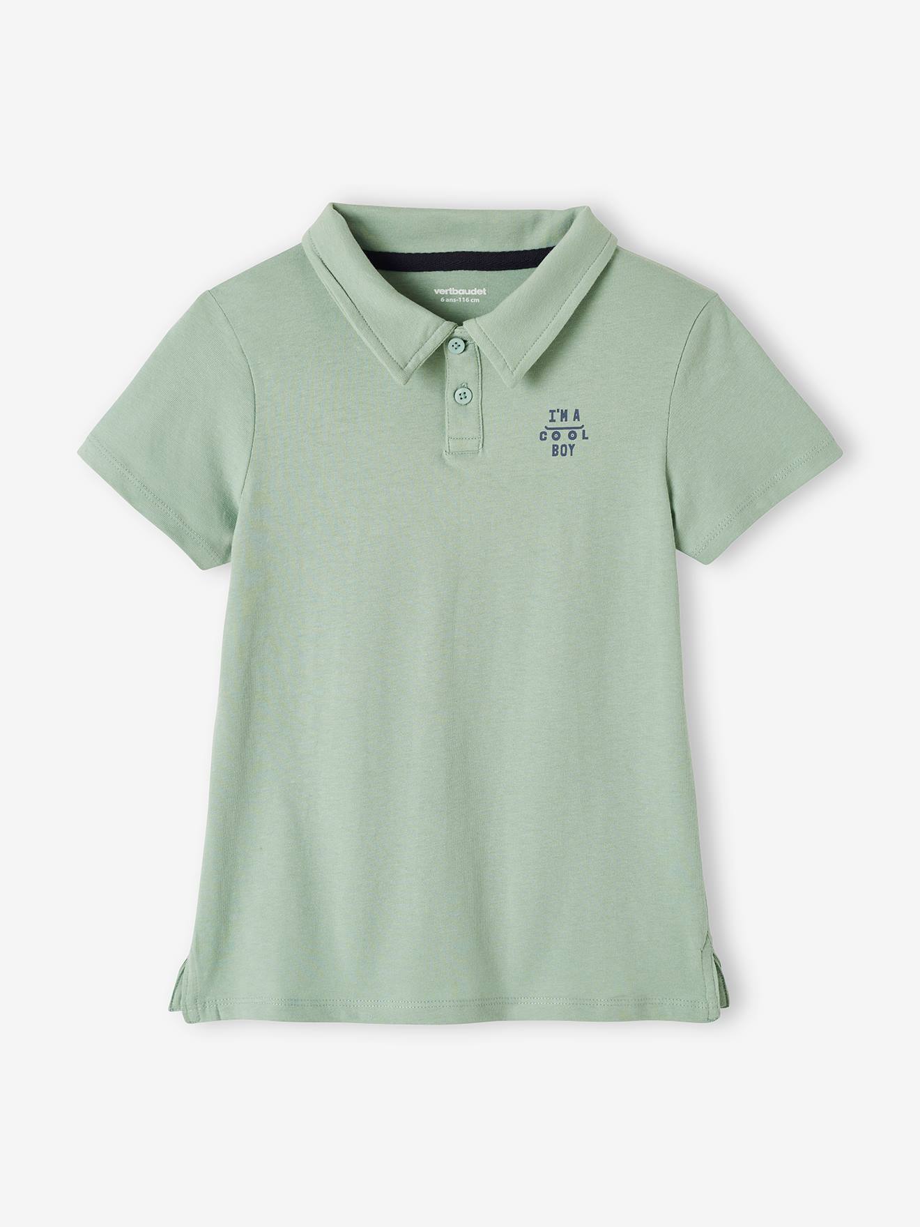 Conjunto de 2 camisas polo lisas de manga curta para meninos, azul claro com estampas.