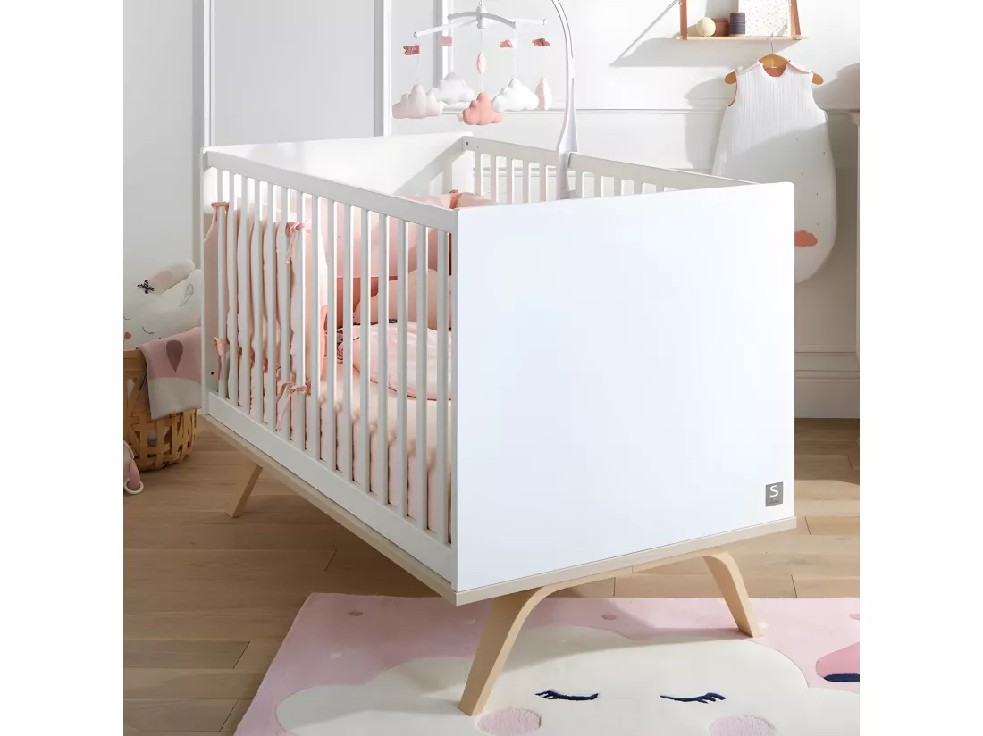 Lit bébé évolutif Serena Blanc et bois