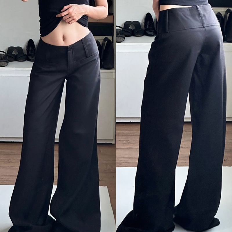 Honet - Lage, effen, rechte, wijde broek