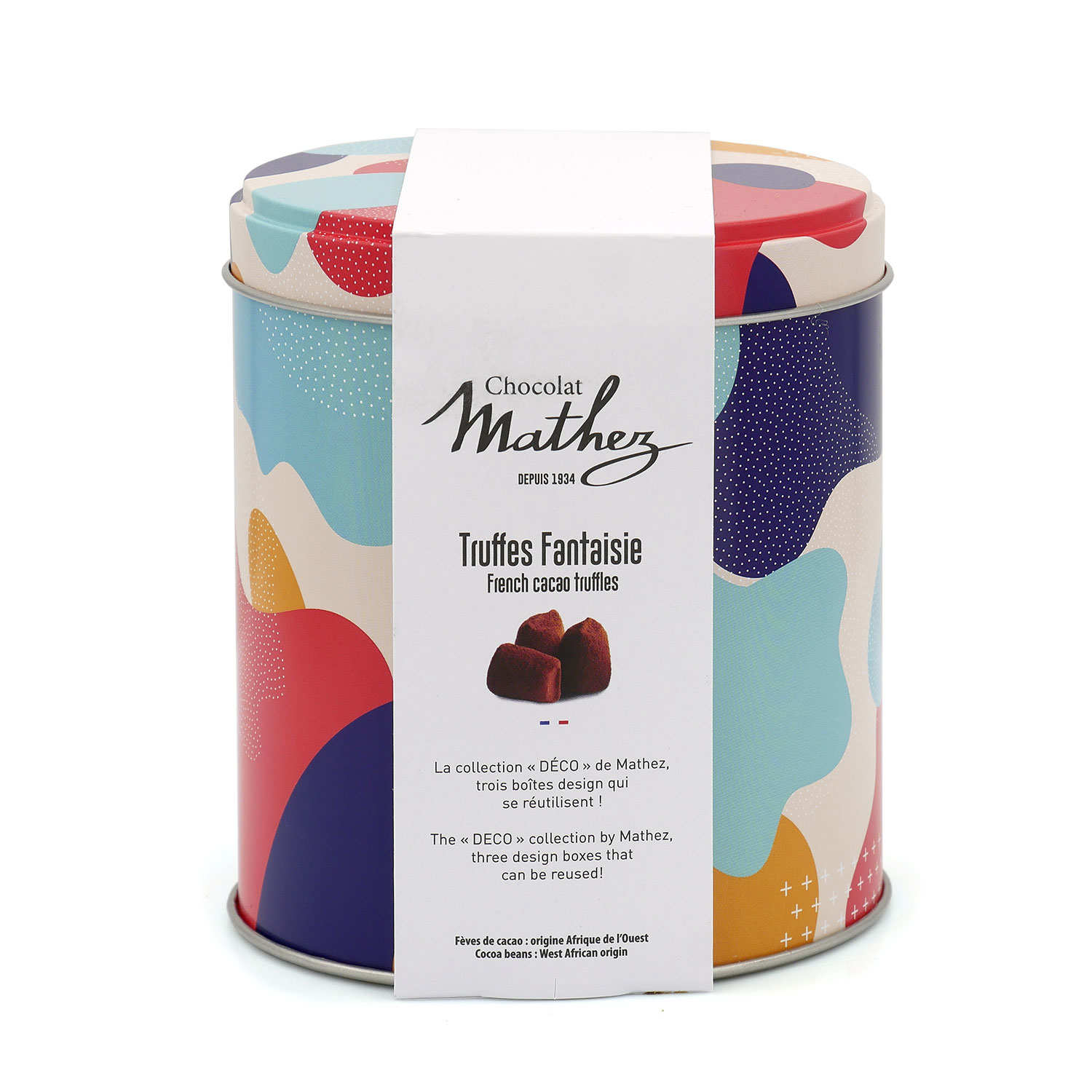 Truffes fantaisie aux brisures de macaron framboise - Boîte en métal déco